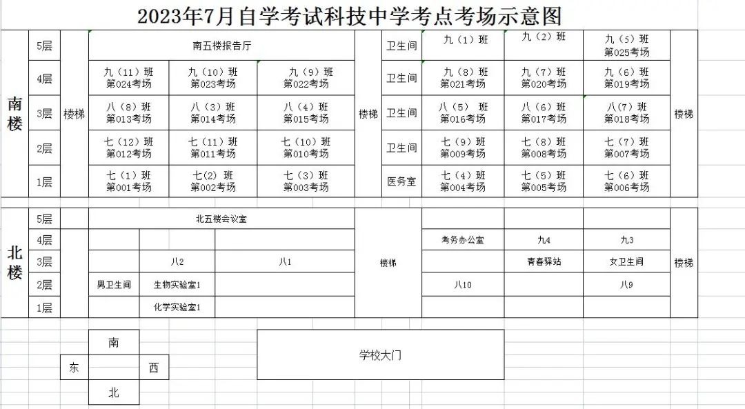 2023年7月徐州市高等教育自学考试考点地址及考场示意图